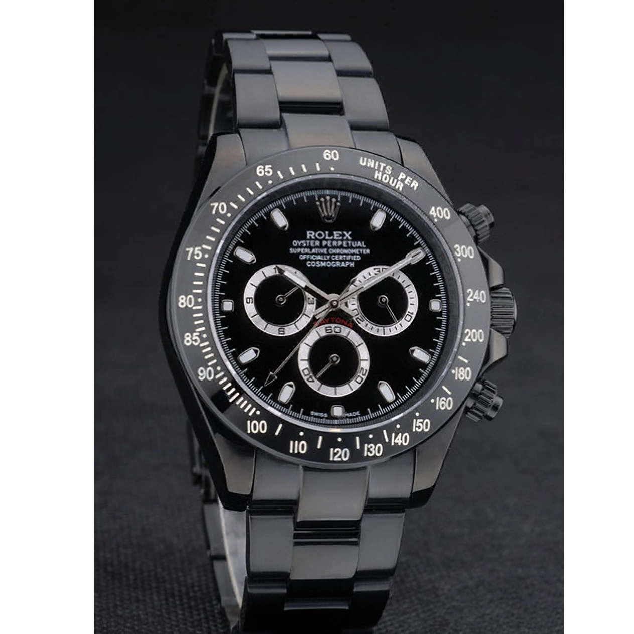 Aaa replica watch Black Plated Strap Stainless Ion Dial Black Steel 80247 Tachymeter Daytona Rolex Black 0514